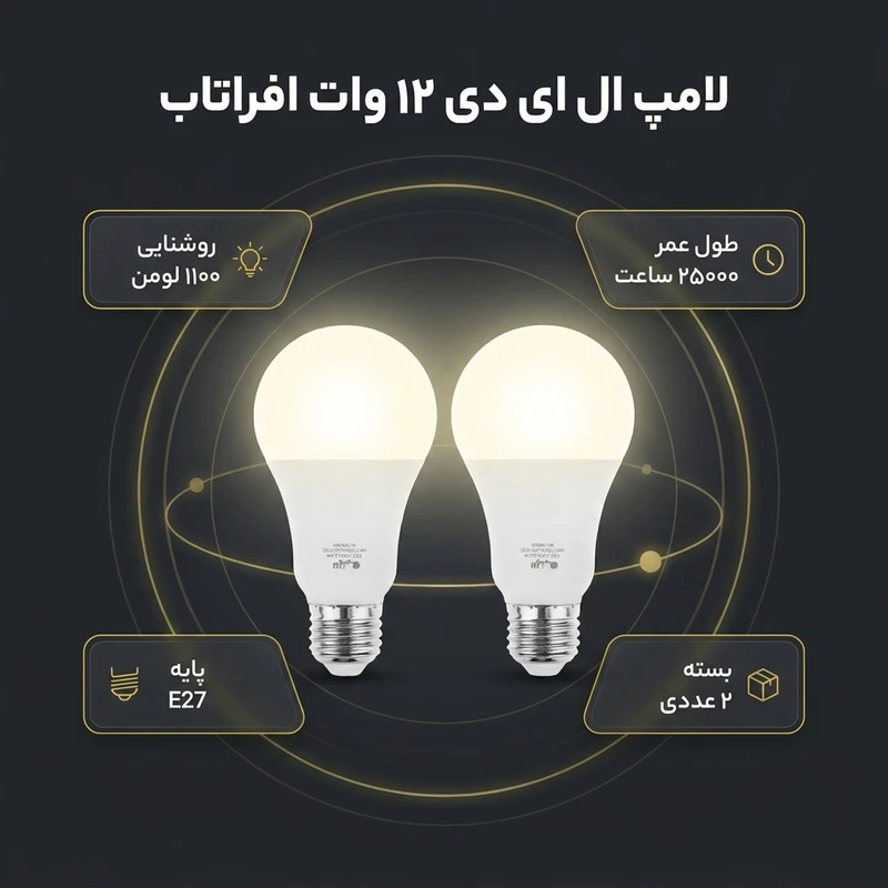 عکس شماره 2 : لامپ ال ای دی 12 وات افراتاب مدل af-g65-12w پایه e27 بسته 2 عددی