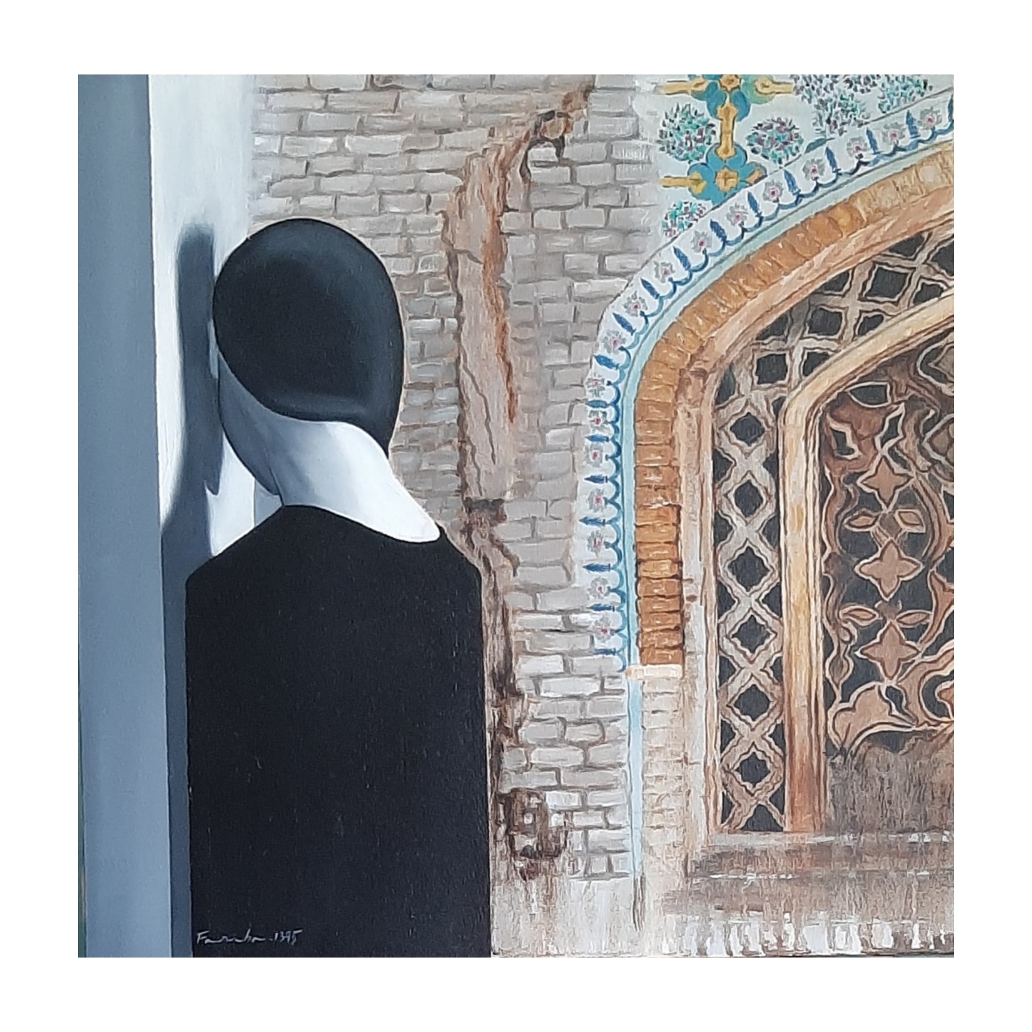 نکته خرید - قیمت روز تابلو نقاشی رنگ روغن مدل زن و مسجد خرید