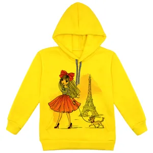 هودی دخترانه مدل دختر و ایفل F13 رنگ زرد