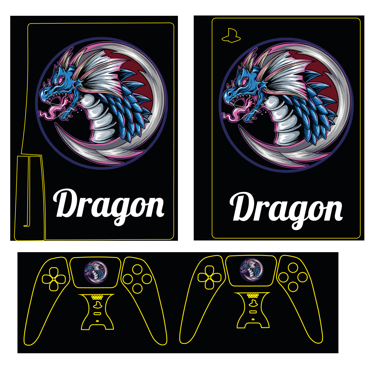 برچسب کنسول بازی پلی استیشن 5 مدل dragon کد 114 مجموعه 4 عددی