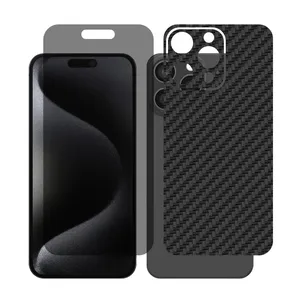 Glass Together model privacy screen protector suitable for Apple iPhone 15 Pro Max mobile phone with cover sticker on the back of the phone