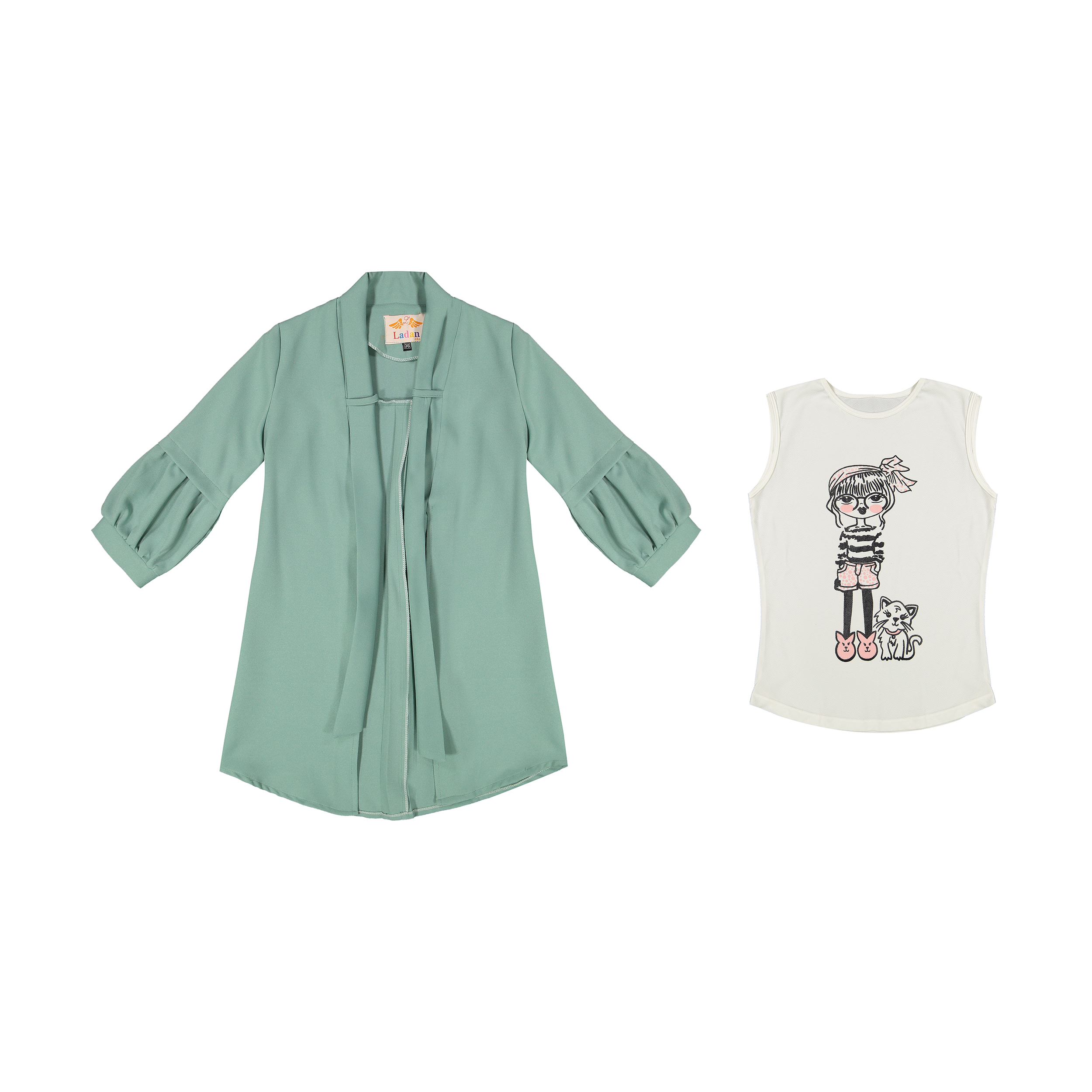 ست تاپ و مانتو دخترانه مدل 768 کد 1102