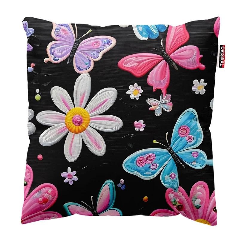 کوسن پاد آفرین طرح پروانه و گل کد 2169 سایز 30*30 سانتی متر