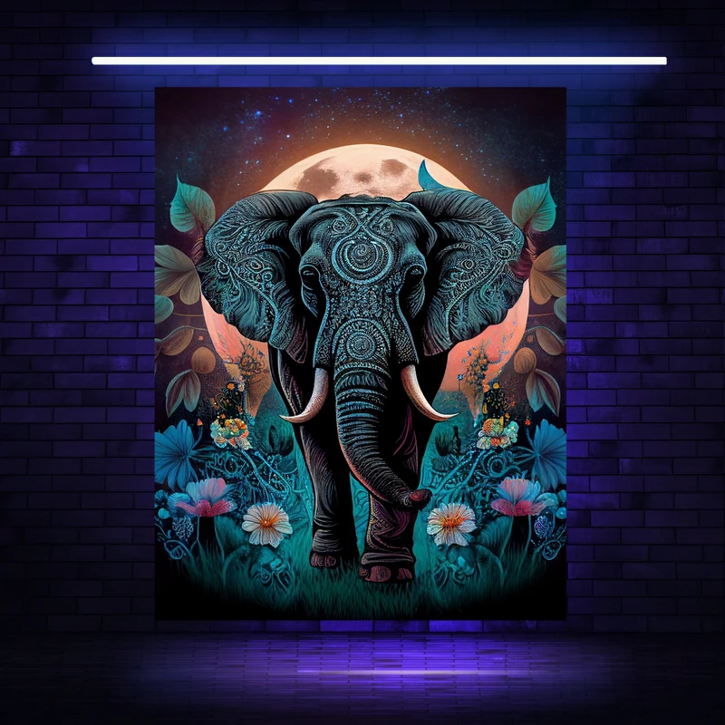 تابلو بوم مخمل بلک لایت طرح فیل مدل دیپ کد BK23280