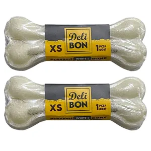 تشویقی سگ دلی بون طرح استخوان مدل XS 8cm white وزن 80 گرم بسته دو عددی