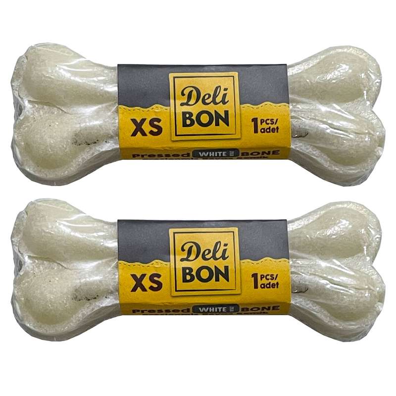 تشویقی سگ دلی بون طرح استخوان مدل XS 8cm white وزن 80 گرم بسته دو عددی
