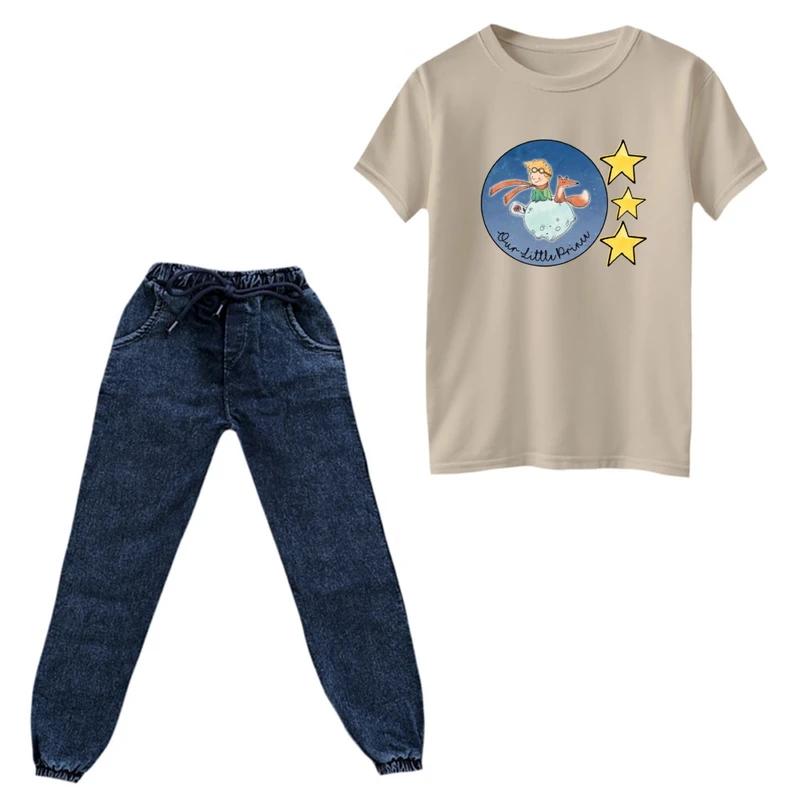 ست تی‌شرت و شلوار پسرانه مدل شازده کوچولو و روباه کد 11