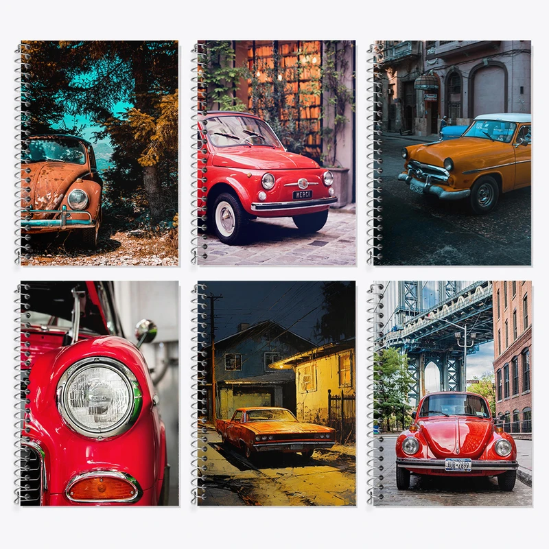 دفتر زبان 50 برگ خندالو مدل دو خط طرح ماشین کلاسیک کد 595 مجموعه 6 عددی