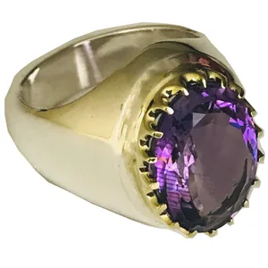 انگشتر نقره مردانه مدل برنجی آمتیست برزیلی 38371