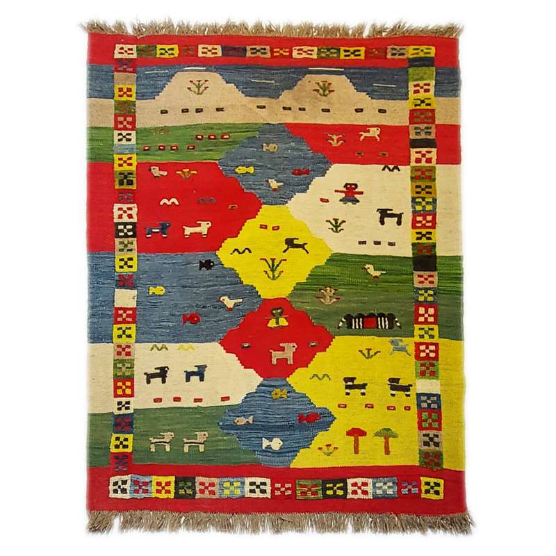 گلیم دستبافت یک و نیم متری طرح عروسکی کد 15010029