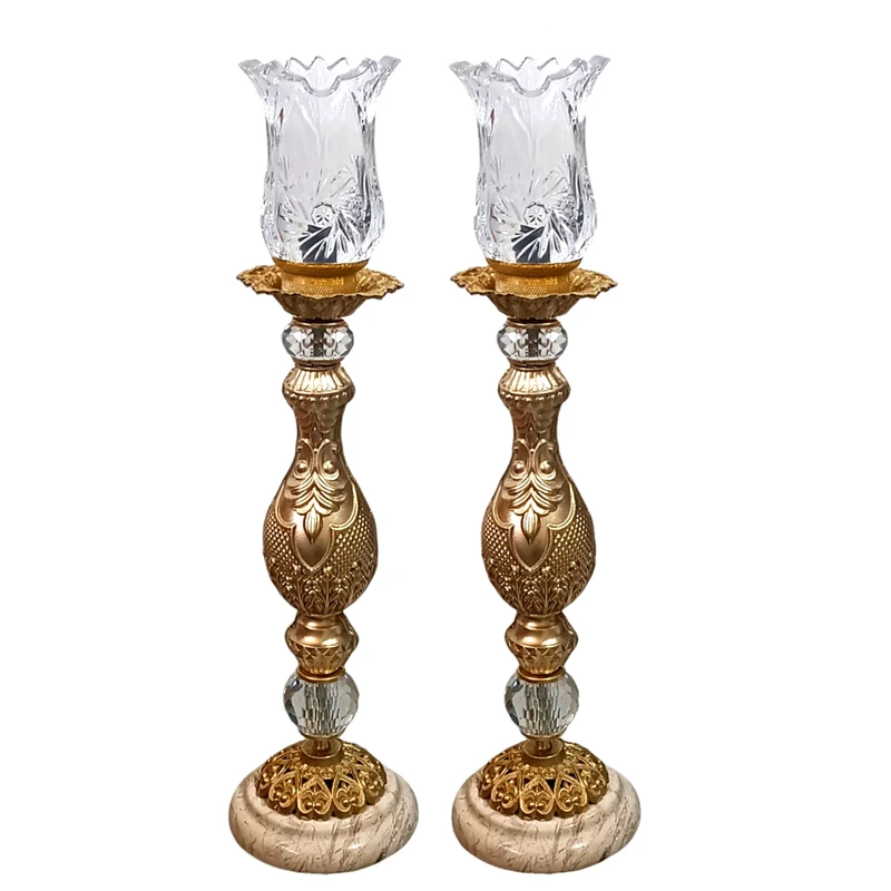 شمعدان برنجی مدل الینا کد S-4291 بسته دو عددی 