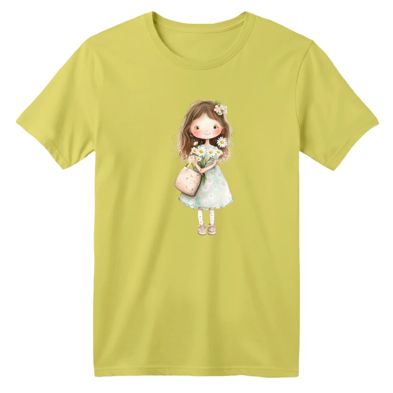 تی شرت آستین کوتاه بچگانه مدل دخترک کد 12 رنگ لیمویی