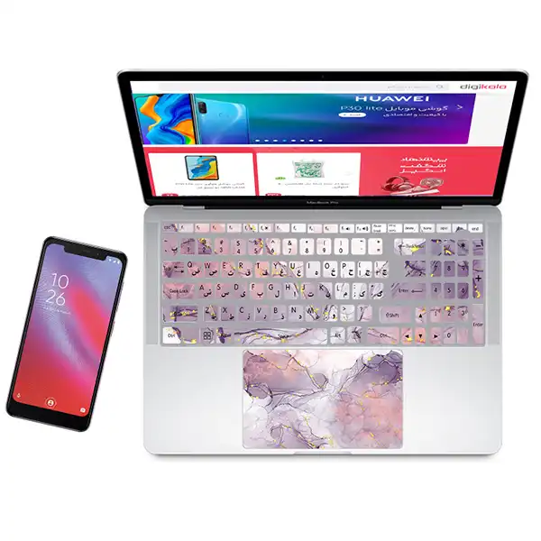 استیکر لپ تاپ راتیانا مدل marble 8 مناسب برای لپ تاپ 15 تا 17 اینچ به همراه برچسب حروف فارسی کیبورد