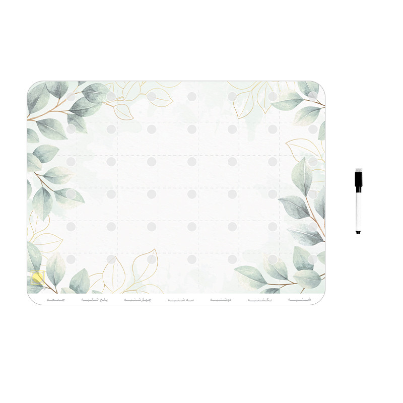 تخته وایت برد عرش دیس مدل پلنر یخچالی کد 13 سایز 30x40 سانتی متر به همراه ماژیک