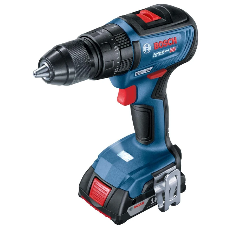 دریل پیچ گوشتی شارژی چکشی 13 میلیمتری 18 ولت بوش مدل فوق حرفه ای GSB 18V-50 Brushless Motor + 3 Battery Extra