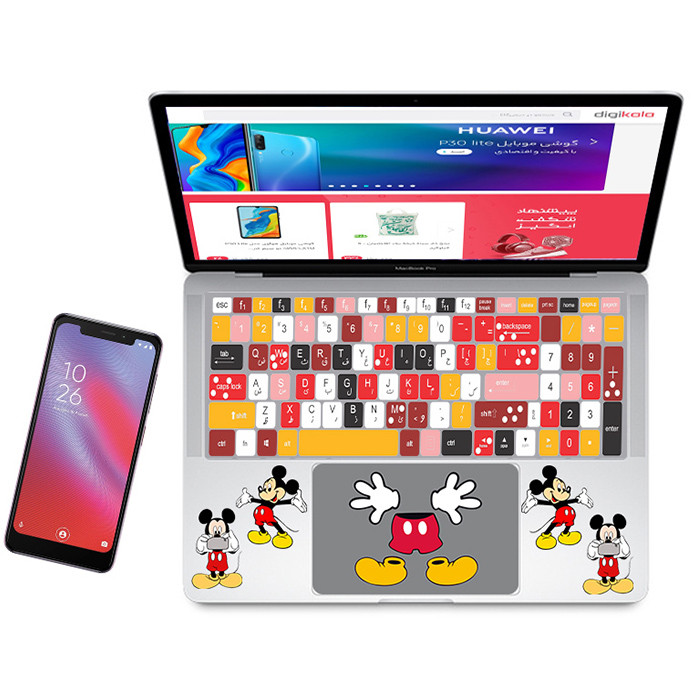 استیکر لپ تاپ راتیانا مدل  mickey mouse 03 مناسب برای لپ تاپ 15 تا 17 اینچ به همراه برچسب حروف فارسی کیبورد