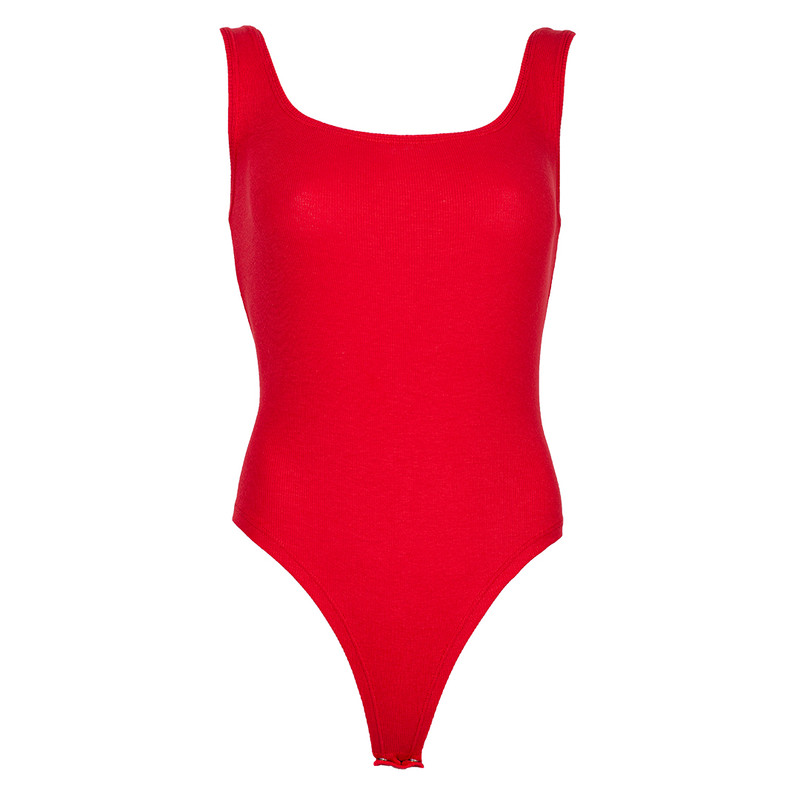 بادی زنانه مدل  کبریتی یقه خشتی رنگ قرمز