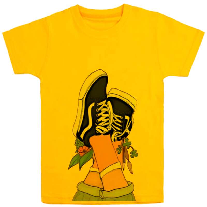 تی شرت آستین کوتاه دخترانه مدل پا F8 رنگ زرد