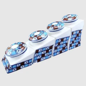 ست جا ادویه 4 پارچه چینی مروارید مدل شطرنجی