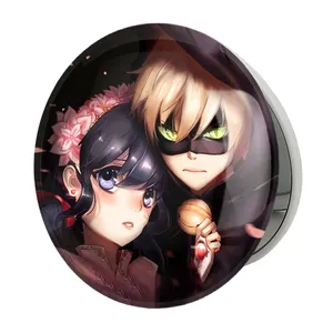 آینه جیبی خندالو طرح پسر گربه ای و دختر کفشدوزکی مدل تاشو کد 25025 