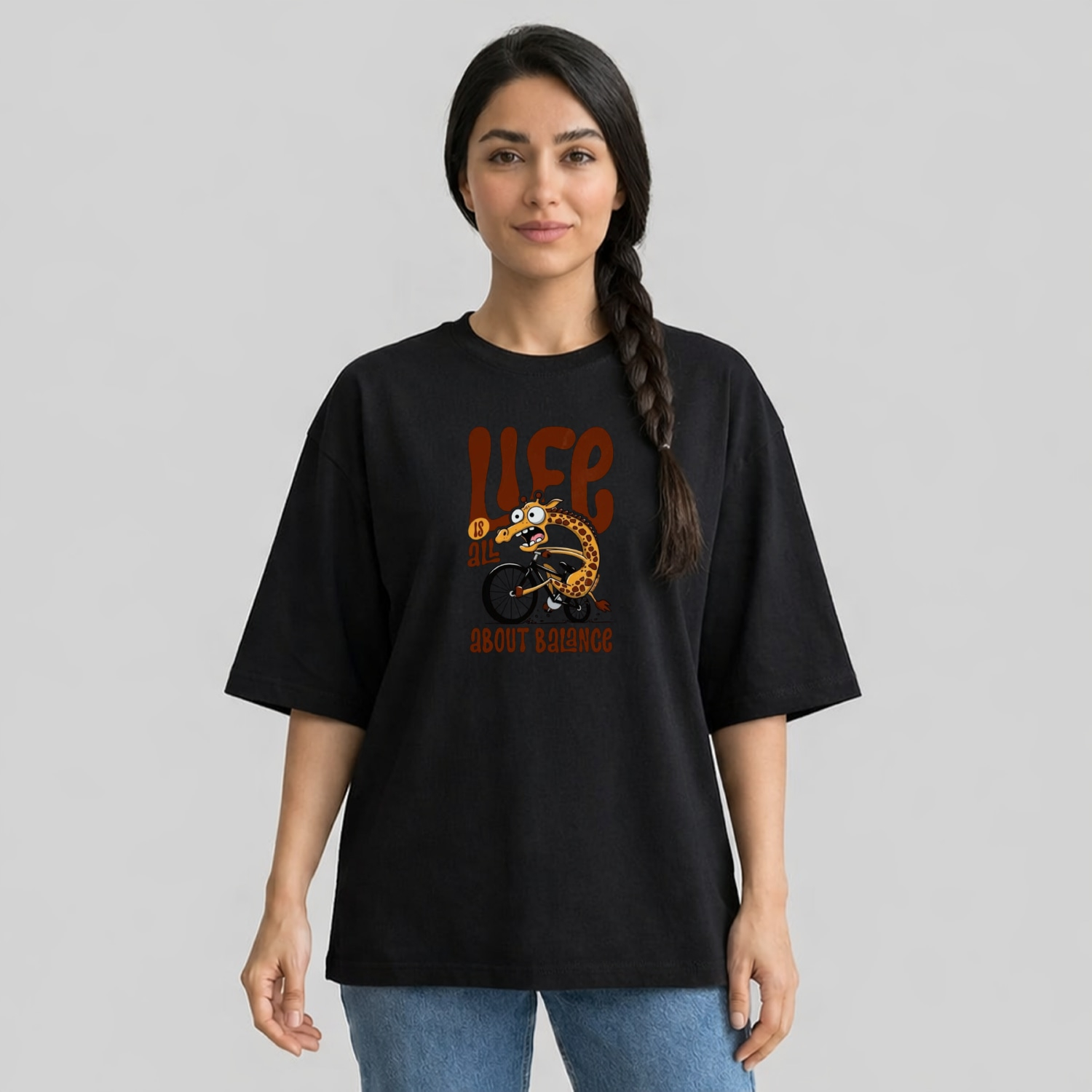 تی شرت آستین سه ربع زنانه مدل باکسی طرح زرافه کد v19 تی شرت آستین سه ربع زنانه مدل باکسی طرح زرافه کد v19
