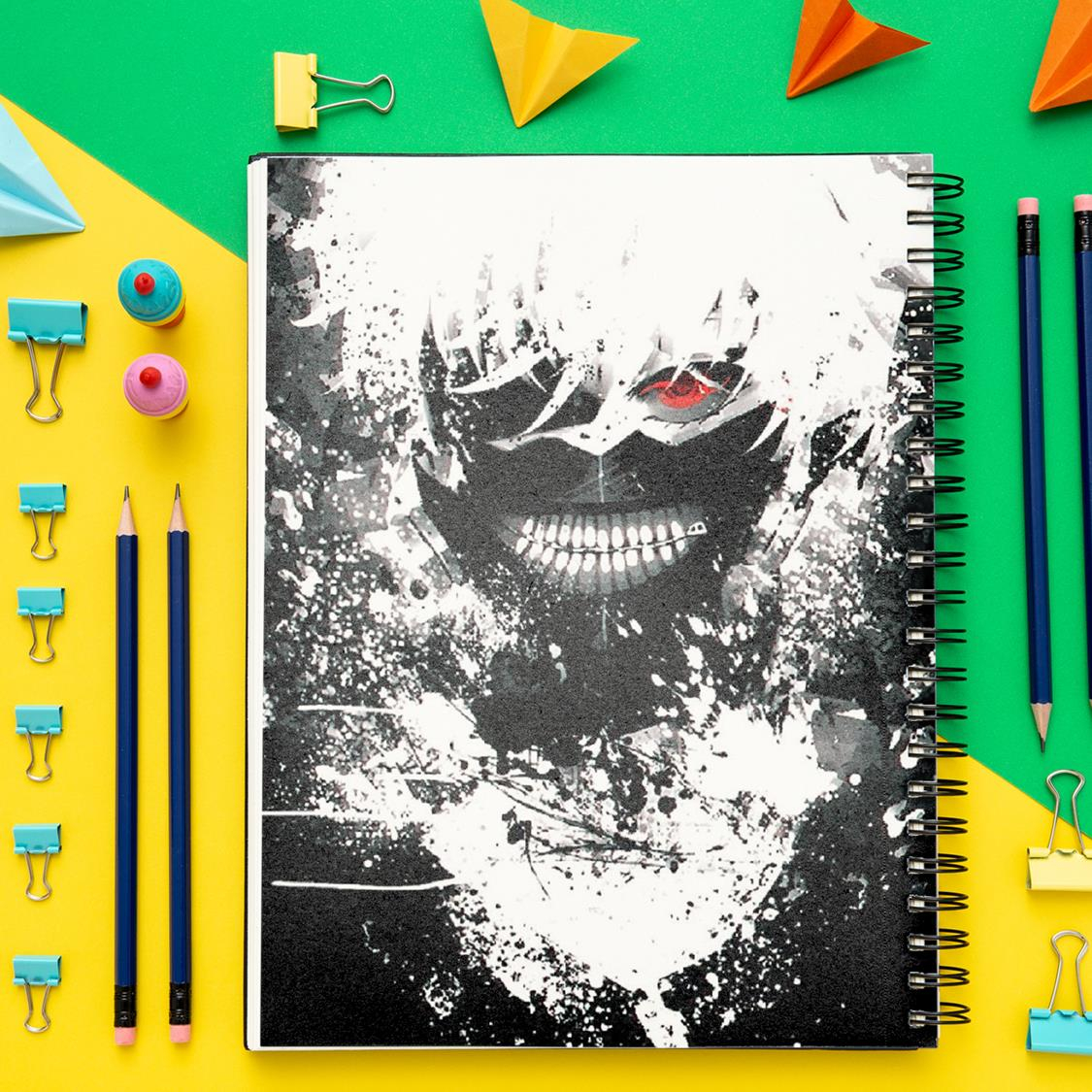 دفتر مشق باژیکان طرح انیمه توکیو غول Tokyo Ghoul کد 20211480 به همراه استیکر لپ تاپ مجموعه 14 عددی