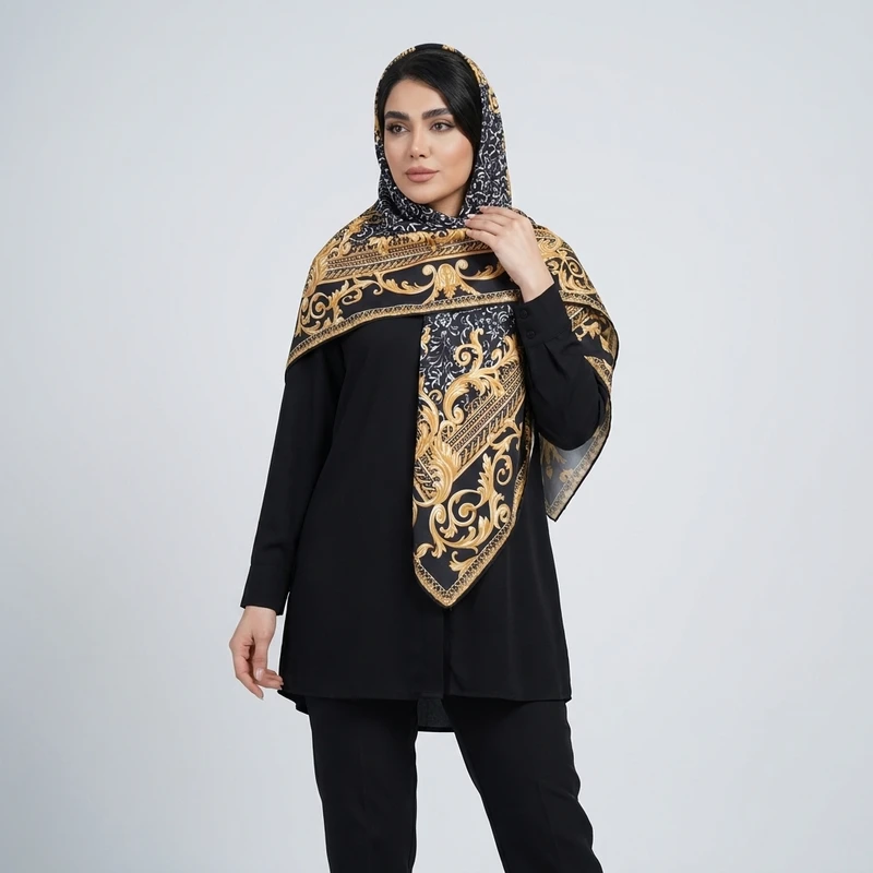 روسری ابریشم توییل زنانه طرح گل ریز کد 4305