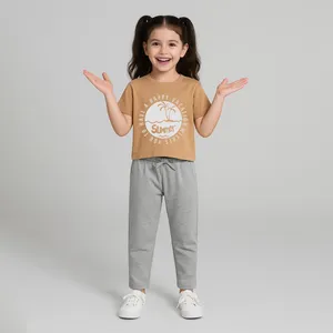 ست تی شرت و شلوار دخترانه مادر مدل Deniz رنگ نسکافه‌ای