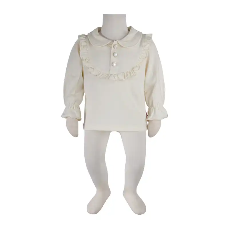 بلوز آستین بلند نوزادی آدمک مدل یقه ب ب چیندار کد 140269 رنگ استخوانی