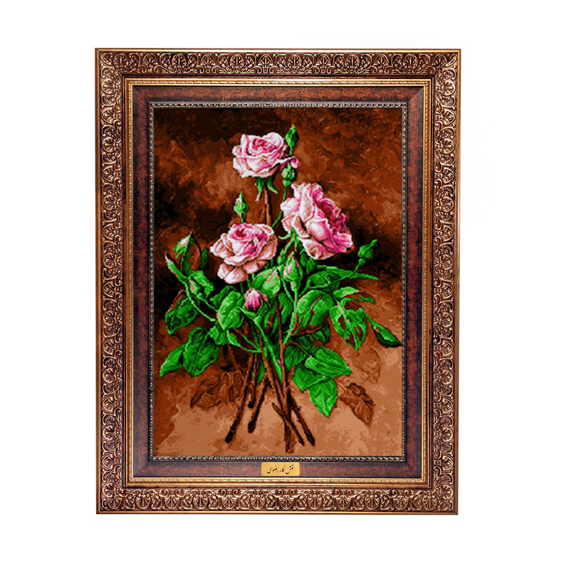 تابلو فرش ماشینی نقش نگار رضوی طرح گل کد 453C