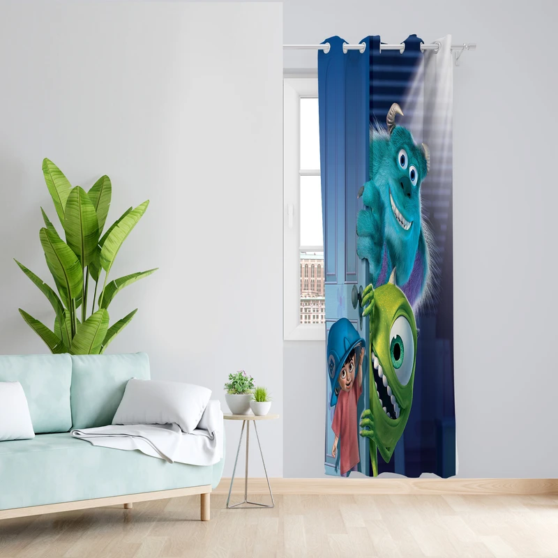 پرده طرح کارتون هیولاها مدل مخمل پانچی کد L 1189L Z سایز 140x200 سانتی متر