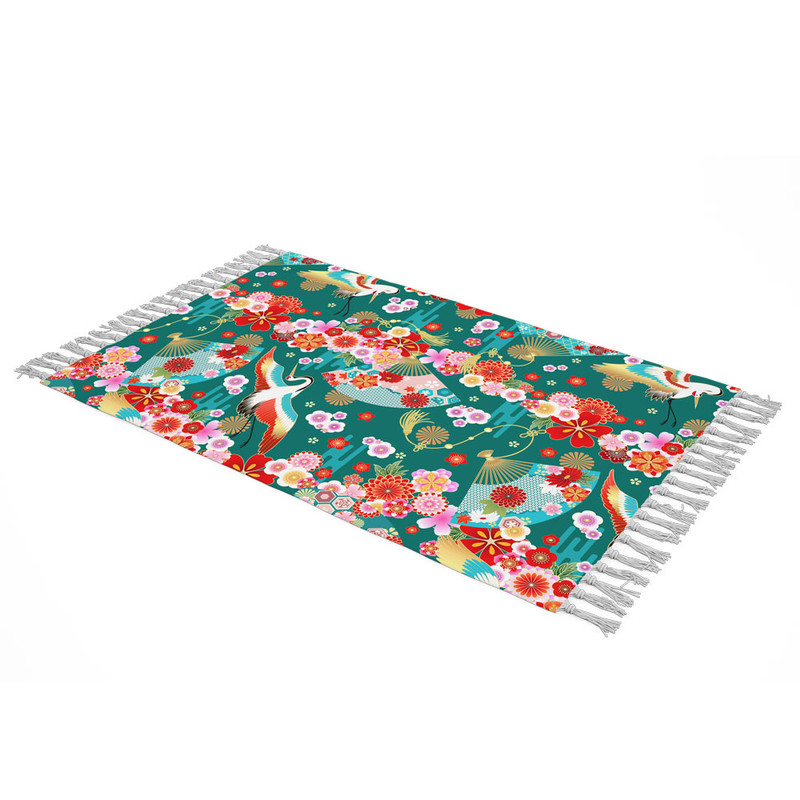 شال مبل طرح درنای خوش شانسی کد F2SH1010 سایز 180x100 سانتی متر