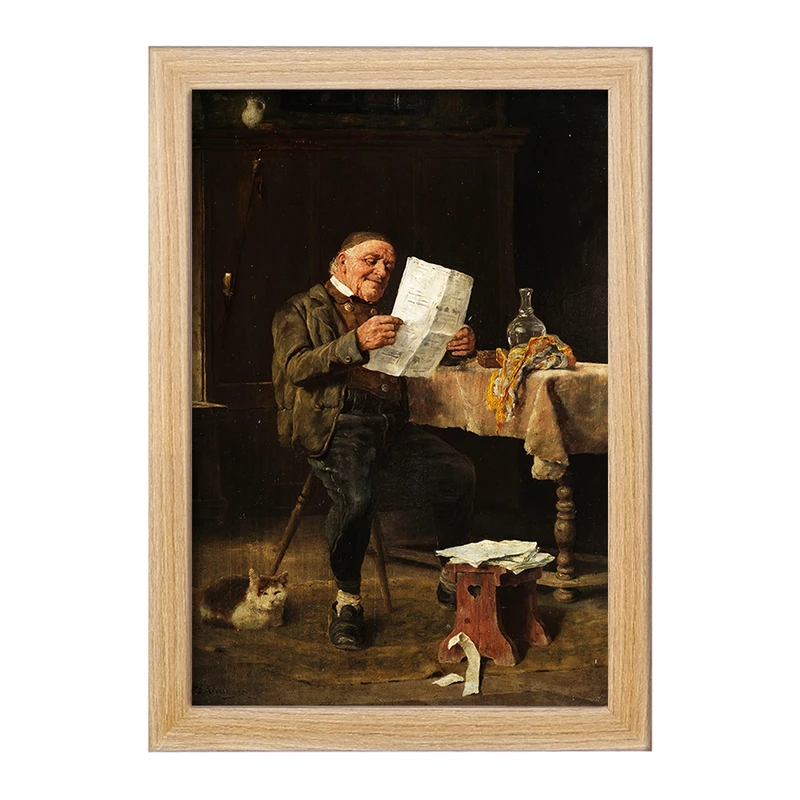 تابلو خندالو مدل نقاشی خواندن روزنامه اثر فلیکس شلزینگر کد F12308