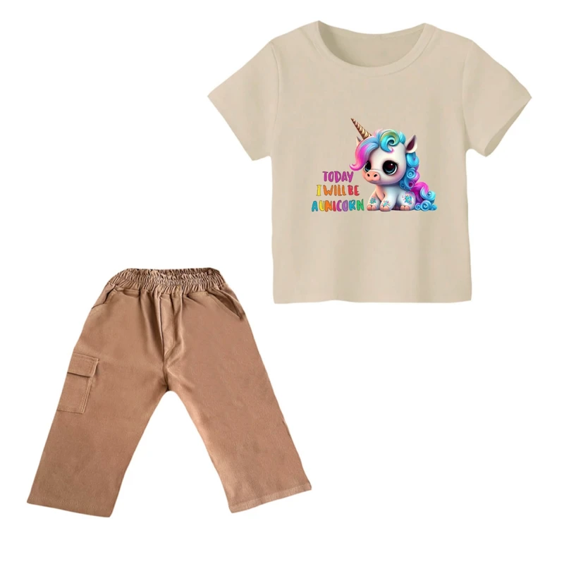 ست تی شرت و شلوارک دخترانه مدل یونیکورن کد ۴۲