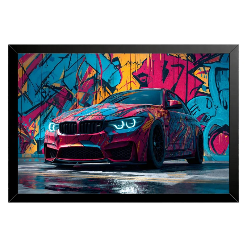 تابلو بکلیت طرح ماشین و خودرو بی ام و BMW M4 مدل B-pe130228 فریم مشکی