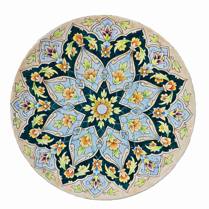 بشقاب میناکاری مسی میناسرای نیکنامی طرح تذهیب کد 2001