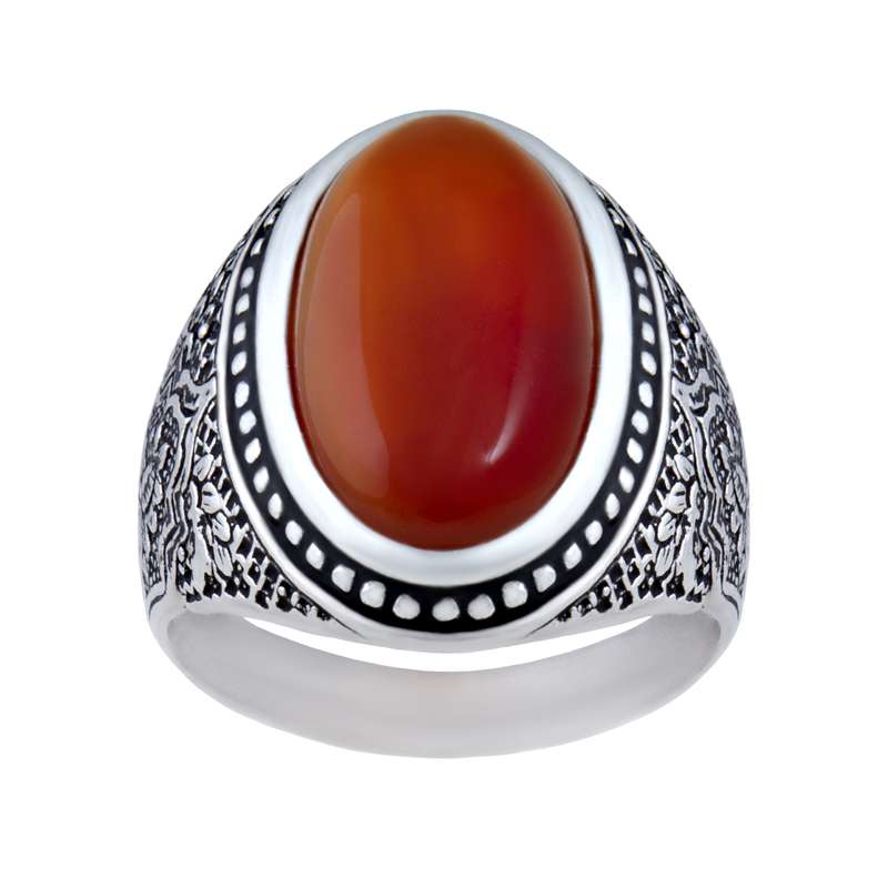 انگشتر نقره مردانه بازرگانی میلادی مدل سنگ عقیق کد AM_041