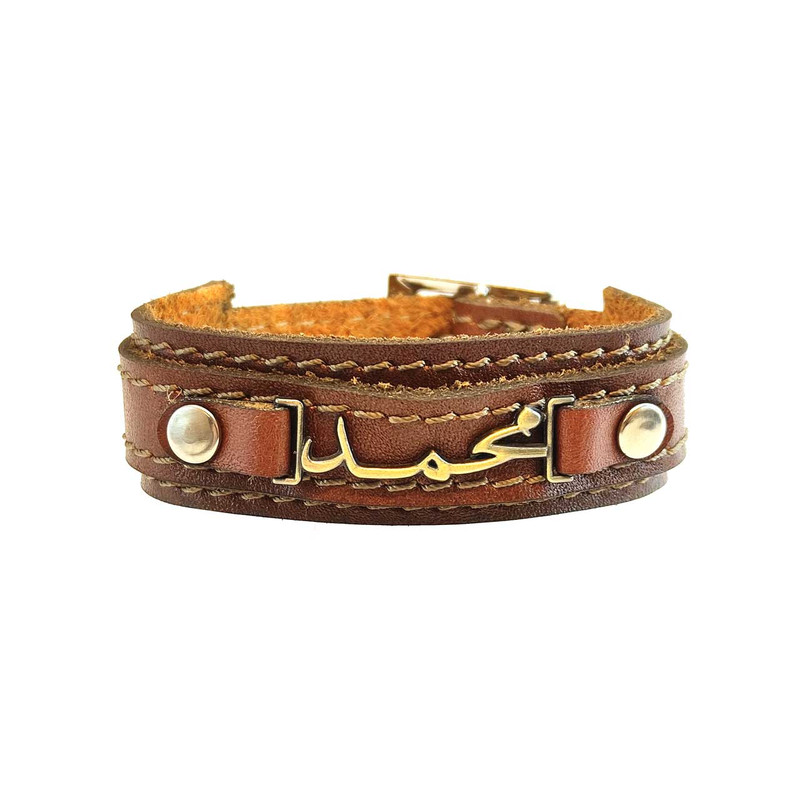 دستبند کارگاه چرم مدل اسم محمد