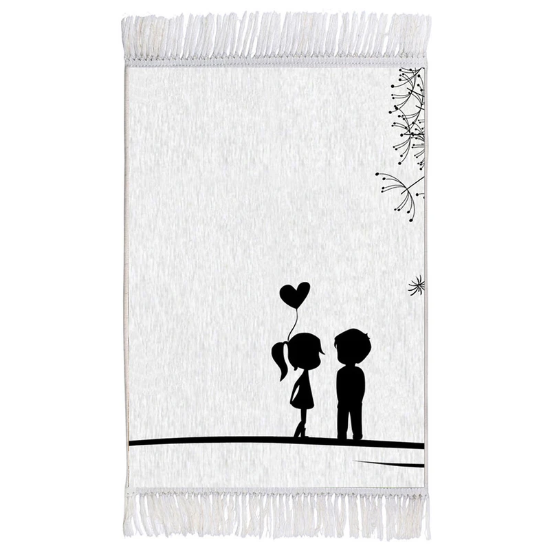 فرش ماشینی دیوارکوب اطلس آبی طرح من دوست دارم عشق و قلب love مدل T1454