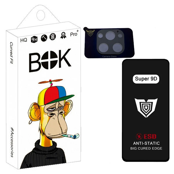 محافظ صفحه نمایش بوک مدل Super 9D Pro مناسب برای گوشی موبایل اپل iphone 13 Pro Max به همراه محافظ لنز دوربین