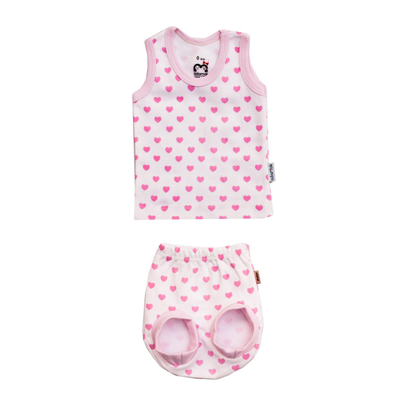 ست تاپ و شورت نوزادی آدمک مدل قلب رنگ صورتی