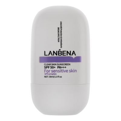 کرم ضد آفتاب بدون رنگ لنبنا SPF 50 مدل sensitive ‌حاوی محافظ UVB و UVA مناسب پوست‌ های حساس حجم 30 میلی‌ لیتر