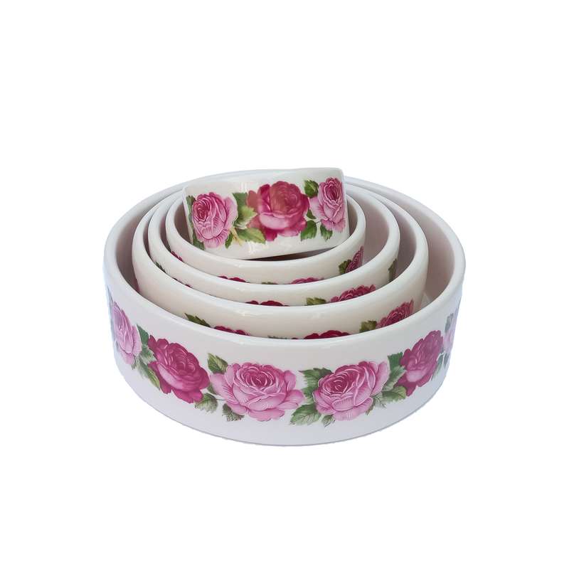 کاسه سرامیکی طرح رز مدل  لبه دار مجموعه 5 عددی