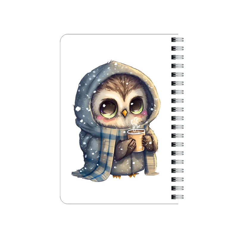 دفترچه یادداشت بامبیلیپ مدل چوبی طرح جغد سرمایی و قهوه کد 0522403