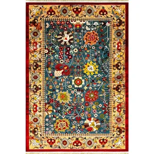 فرش ماشینی 1000 شانه محتشم زمینه آبی حاشیه زرد مدل 100154