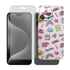 Glass Together model transparent screen protector suitable for Apple iPhone 15 Pro Max mobile phone with cover sticker on the back of the phone