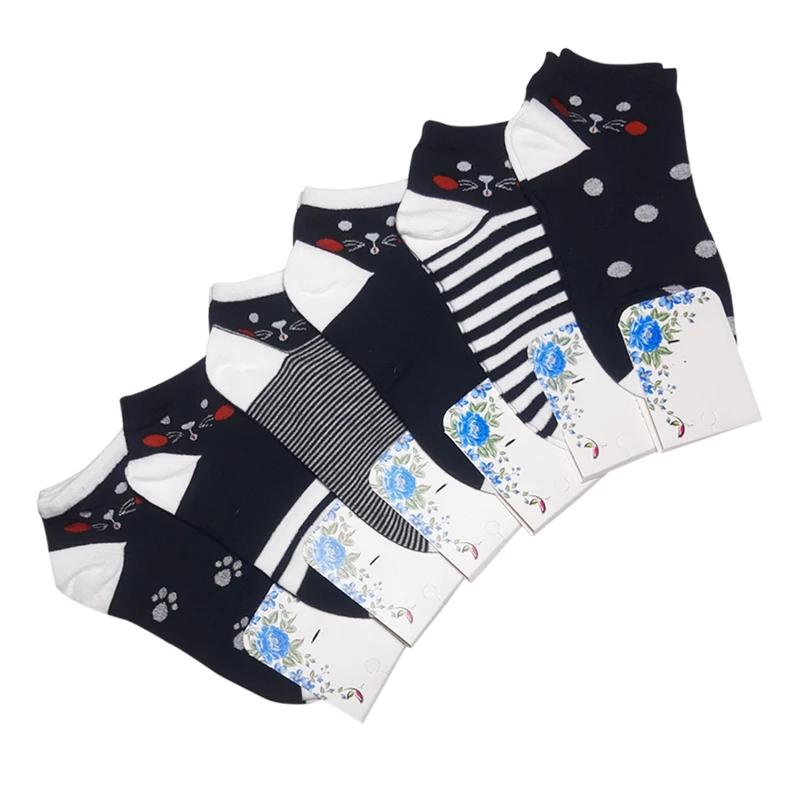 جوراب ساق کوتاه مدل گربه لپ گلی بسته 6 عددی