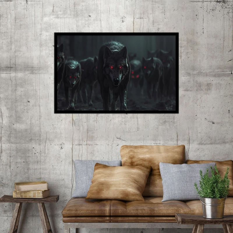 تابلو بکلیت طرح حیوانات گرگ پس زمینه مشکی مدل B-bu1451