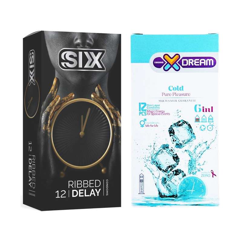  کاندوم سیکس مدل Ribbed Delay بسته 12 عددی به همراه کاندوم ایکس دریم مدل Cold بسته 12 عددی