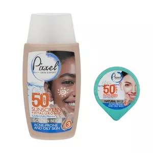 کرم ضد آفتاب رنگی پیکسل spf50 مدل 01 حجم 50 میلی لیتر به همراه کرم ضد آفتاب رنگی پیکسل spf50 مدل 02 حجم 7 میلی لیتر